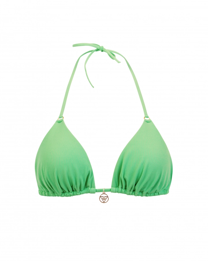 Green Striped Removable Pads Triangle Bikini Top M Vivien Vance